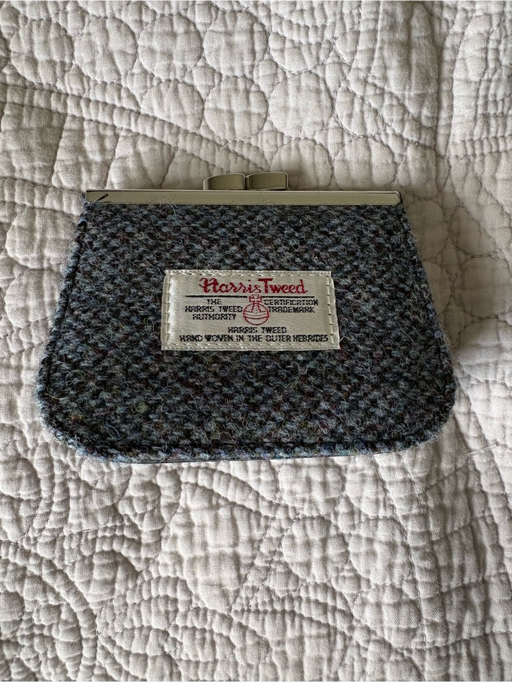 Harris Tweed Blue-Gray Wool Kiss-Lock Coin Purse